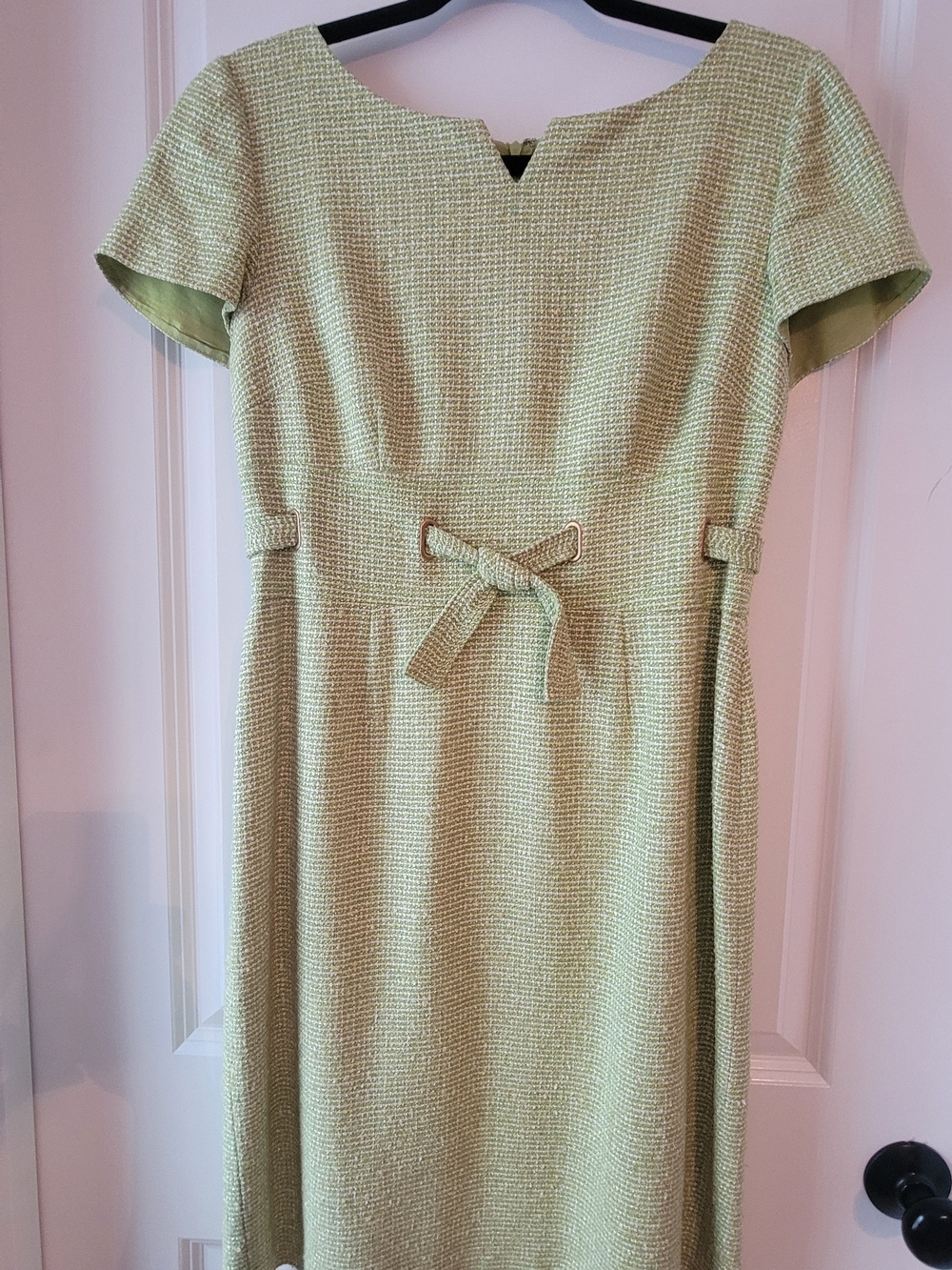 Talbots Light Green Textured Midi Dress with Waist Bow